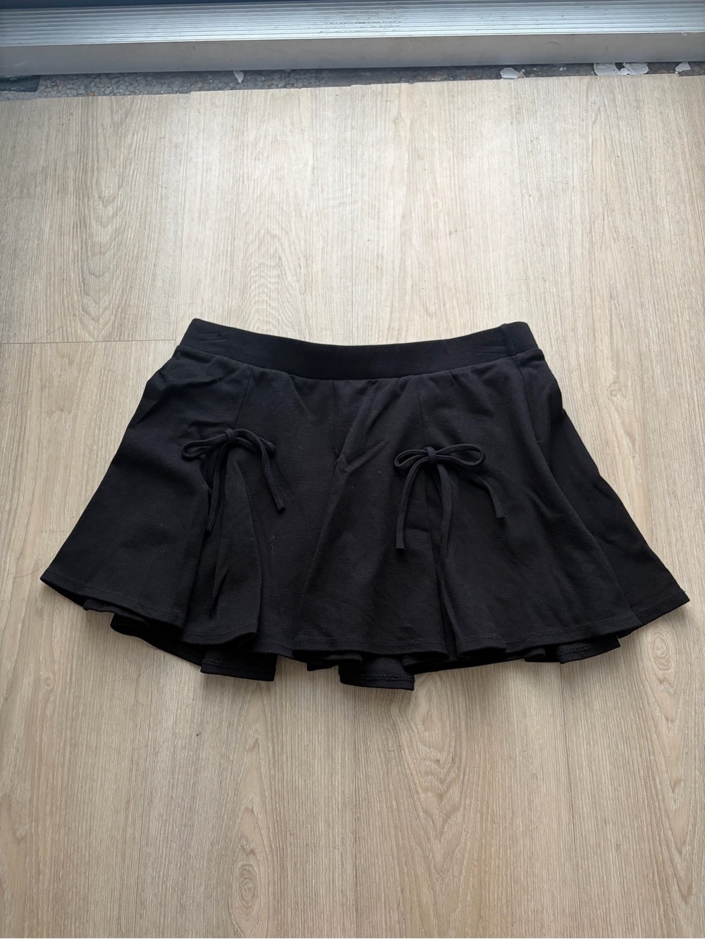 Black Flared Skirt with Tie Details